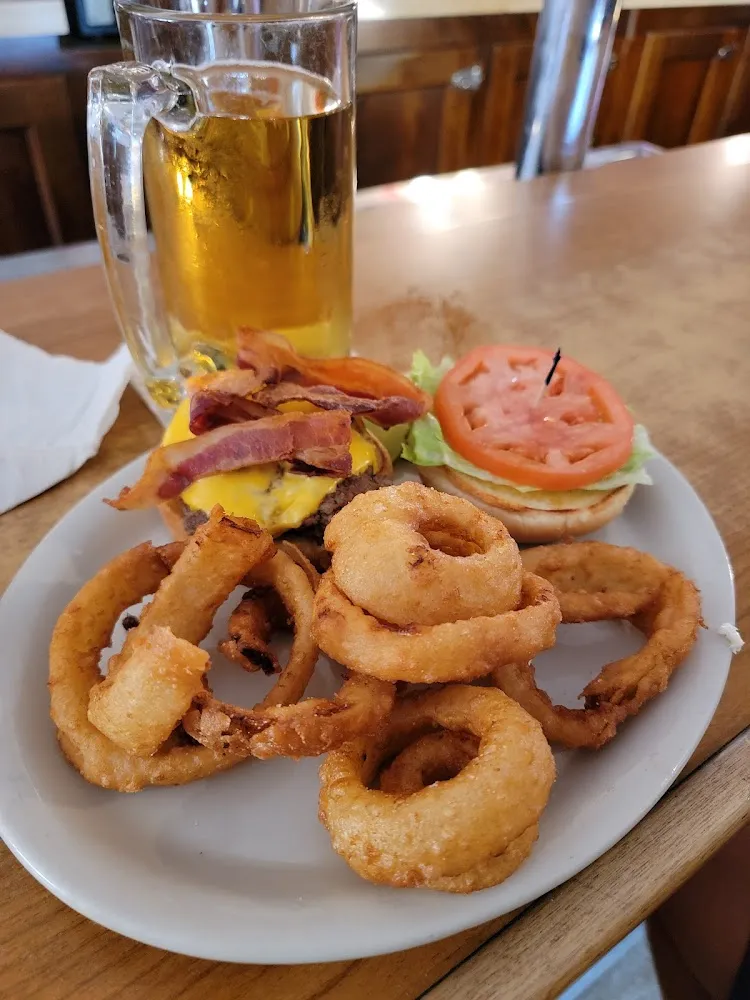Bacon Cheeseburger and Homemade Onion Rings