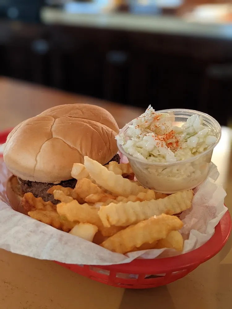 Hamburger and Fries and Homemade Coleslaw